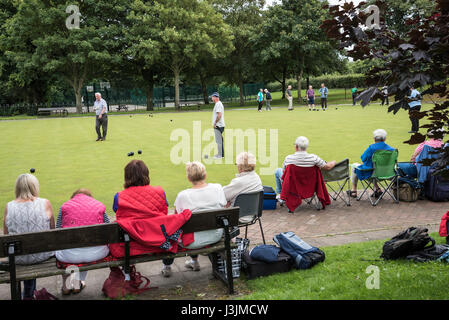 Bowling Match in the park in the Picturesque Town of Sandbach in South Cheshire England Stock Photo