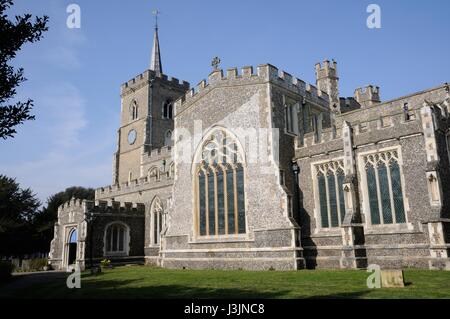 St Mary the Virgin Church, Ware, Hertfordshire, lies in the centre of the town.  It is a large church built of flint with a thirteenth century chancel Stock Photo