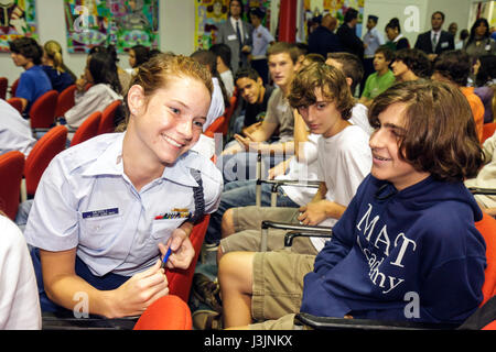 Miami Florida,Virginia Key,MAST Academy,Green Schools Initiative,announcement event,student students education pupil youth,US Coast Guard JROTC,unifor Stock Photo