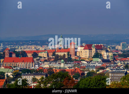 Poland, Lesser Poland Voivodeship, Cracow, Skyline viewed from the Krakus Mound Stock Photo