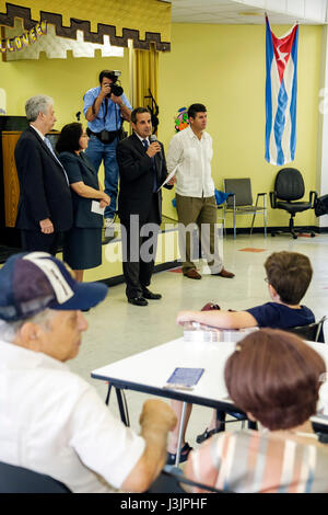 Miami Florida,Allapattah Community Center,centre,low income low income,seniors,press conference event,claim economic stimulus payment,Hispanic Latin L Stock Photo