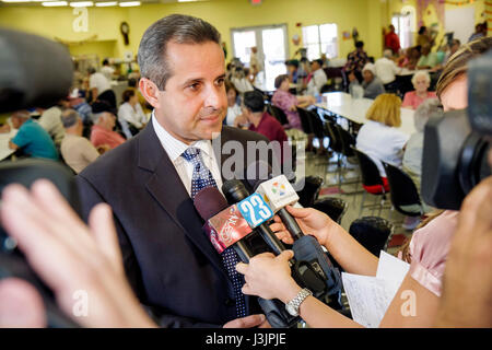 Miami Florida,Allapattah Community Center,centre,low income low income,seniors,press conference claim economic stimulus,Hispanic Mayor Manny Diaz,Span Stock Photo