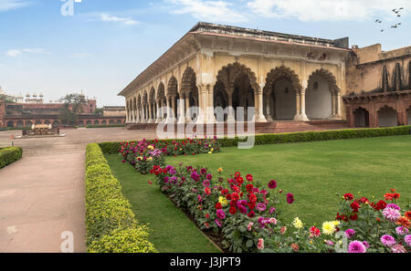 Agra Fort mughal India architecture style the Diwan I Aam - A UNESCO World Heritage site. Stock Photo