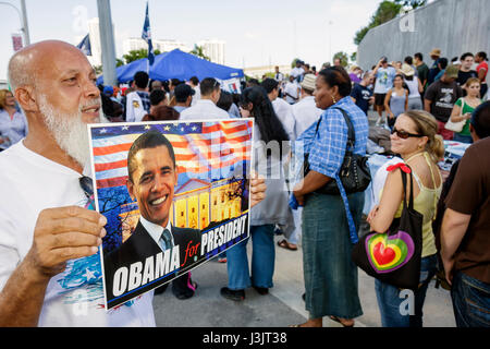 Miami Florida,Biscayne Boulevard,Bicentennial Park,Early Vote for Change Rally,Barack Obama,presidential candidate,campaign,campaigning,political,crow Stock Photo