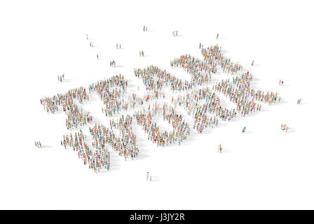 Large and diverse group of people gathered together in the shape of the word team work Stock Photo