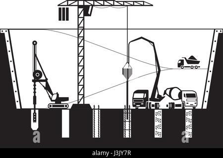 Construction of foundations of a building - vector illustration Stock Vector