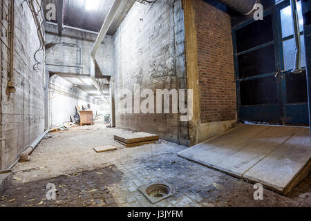 Fallen corridor in a basement of an old building Stock Photo