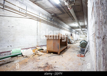 Fallen corridor in a basement of an old building Stock Photo
