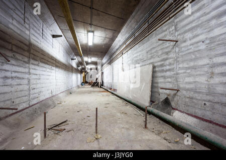 Fallen corridor in a basement of an old building Stock Photo