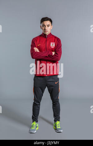 Portrait of Chinese soccer player Zhang Xiaofei of Changchun Yatai F.C. for the 2017 Chinese Football Association Super League, in Chongqing, China, 24 February 2017. Stock Photo