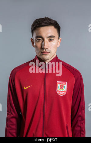 Portrait of Chinese soccer player Zhang Xiaofei of Changchun Yatai F.C. for the 2017 Chinese Football Association Super League, in Chongqing, China, 24 February 2017. Stock Photo