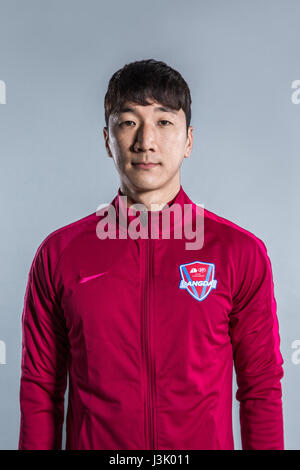 Portrait of South Korean soccer player Jung Woo-young of Chongqing Dangdai Lifan F.C. for the 2017 Chinese Football Association Super League, in Chongqing, China, 23 February 2017. Stock Photo