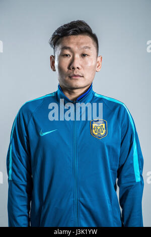 Portrait of Chinese soccer player Liu Jianye of Jiangsu Suning F.C. for the 2017 Chinese Football Association Super League, in Nanjing city, east China's Jiangsu province, 27 February 2017. Stock Photo