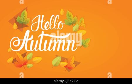 Hello Autumn Yellow Leaf Fall Banner Abstract Background Stock Vector
