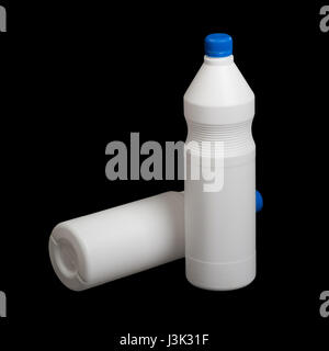 Two white plastic bottles on black background Stock Photo