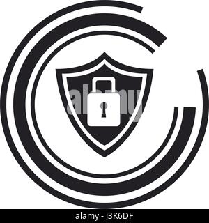 security technology padlock shield internet line Stock Vector