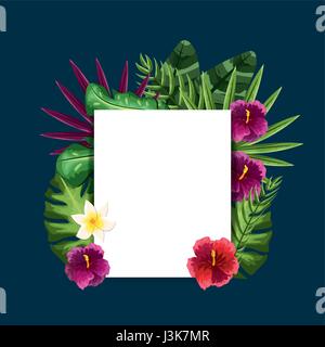 cute framework with exotic flowers plants Stock Vector