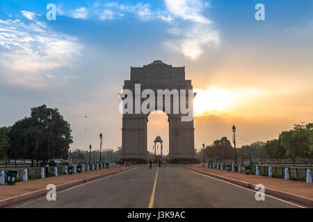 India Gate Delhi - A historic war memorial on Rajpath road at sunrise. Stock Photo