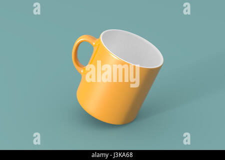 Beautiful empty orange mug mock-up on soft green background Stock Photo