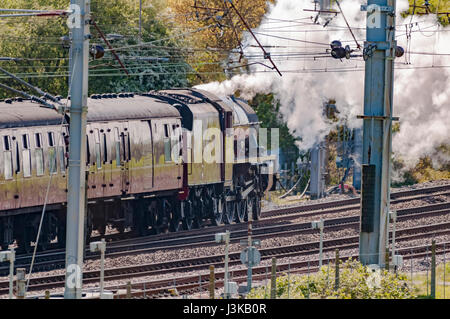 Warrington.United Kingdom.05 May 2017. LMS Jubilee Class 6P 4-6-0 no 45699 Galatea hauling the Great Britain X steam railtour from Grange over Sands t Stock Photo