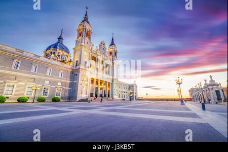 The Almudena Cathedral is the cathedral of Madrid, Spain, and is a modern building concluded in 1993. It is one of the attractions of the city. Stock Photo