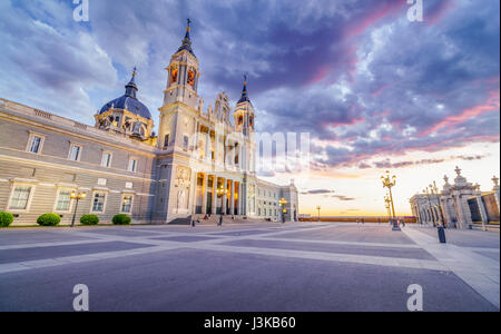 The Almudena Cathedral is the cathedral of Madrid, Spain, and is a modern building concluded in 1993. It is one of the attractions of the city. Stock Photo