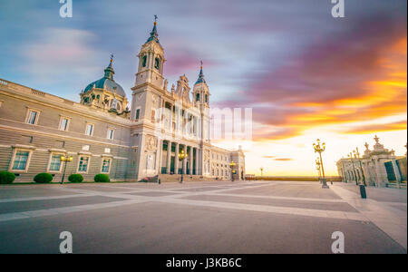 The Almudena Cathedral is the cathedral of Madrid, Spain, and is a modern building concluded in 1993. It is one of the attractions of the city. Stock Photo