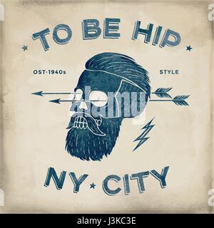 Poster of vintage skull hipster label. Retro old school set. Vector Stock Vector
