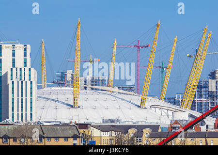 London, UK - July 5, 2016 - View of river Thames, north Greenwich and O2 arena. Stock Photo