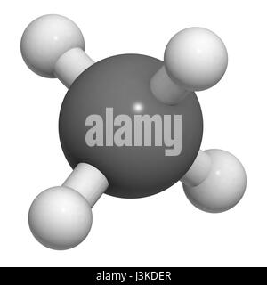 Methane (CH4) gas molecule, chemical structure. Methane is the main ...