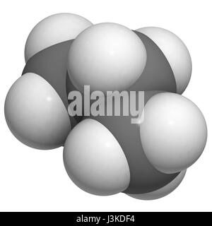 Propane fuel molecule, molecular model. Atoms are represented as spheres with conventional color coding: hydrogen (white), carbon (grey) Stock Photo