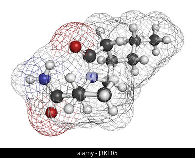 Brivaracetam anticonvulsant drug molecule. Used in treatment of seizures. Atoms are represented as spheres with conventional color coding: hydrogen (w Stock Photo