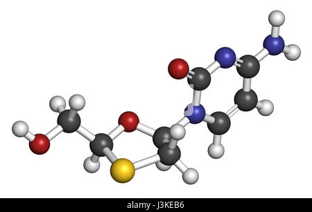 Lamivudine (3TC) antiviral drug molecule. Used in treatment of HIV and hepatitis B virus. Atoms are represented as spheres with conventional color cod Stock Photo