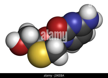 Lamivudine (3TC) antiviral drug molecule. Used in treatment of HIV and hepatitis B virus. Atoms are represented as spheres with conventional color cod Stock Photo