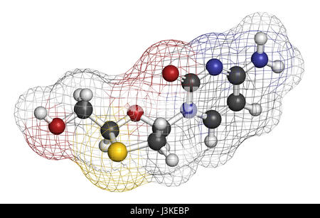 Lamivudine (3TC) antiviral drug molecule. Used in treatment of HIV and hepatitis B virus. Atoms are represented as spheres with conventional color cod Stock Photo