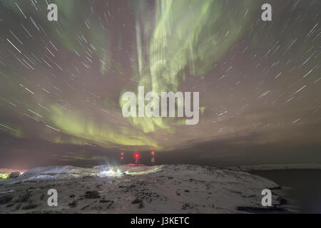 Northern Lights on the Kola Peninsula. Teriberka, Murmansk region, Russia. Stock Photo