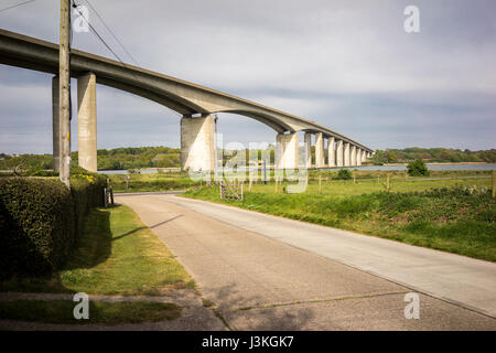 The Orwell Bridge opened to road traffic in 1982 and carries the A14 (then A45) over the River Orwell just south of Ipswich in Suffolk, England. Stock Photo