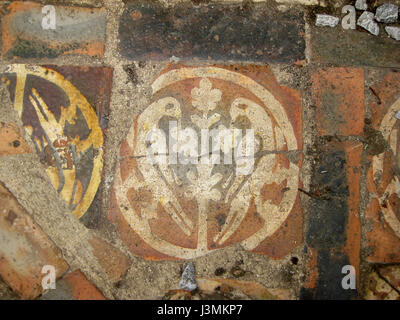 Glastonbury Abbey original tiling detail Stock Photo