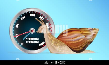 snail with slow internet speed meter test Stock Vector