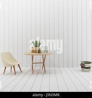 interior with  white loft room design in 3D rendering Stock Photo