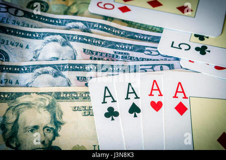 poker card with many us dollar, game Stock Photo