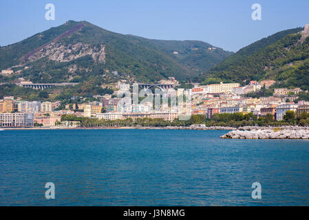 View of Salerno coastline from the sea, Campania, Italy Stock Photo