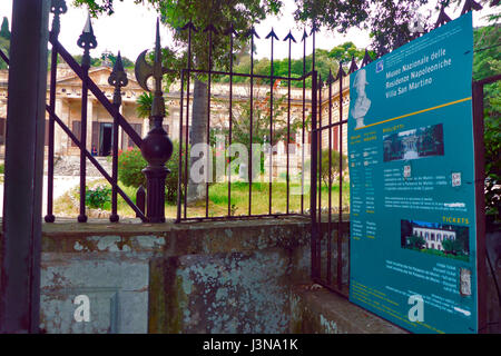 Info sign at Napoleon's residence Villa San Martino, Portoferraio, Elba, Tuscany, Italy, Europe Stock Photo