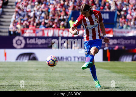 Filipe Luis Kasmirski (3) Atletico de Madrid's player. La Liga between Atletico de Madrid vs SD Eibar at the Vicente Calderon stadium in Madrid, Spain, May 6, 2017 . Stock Photo