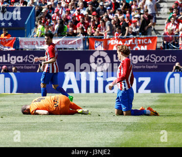 Antoine Griezmann (Atletico de Madrid)  La Liga between Atletico de Madrid vs SD Eibar at the Vicente Calderon stadium in Madrid, Spain, May 6, 2017 . Stock Photo