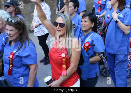 Sydney, Australia. 7th May, 2017. The annual May Day March started at Hyde Park North from 12pm with speeches. Protesters then marched down to Prince Alfred Park for food, live music and entertainment. This year the theme for May Day was fighting inequality, with a focus on workers' rights. Credit: Credit: Richard Milnes/Alamy Live News Stock Photo