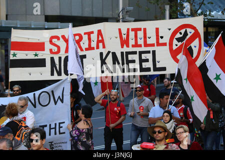 Sydney, Australia. 7th May, 2017. The annual May Day March started at Hyde Park North from 12pm with speeches. Protesters then marched down to Prince Alfred Park for food, live music and entertainment. This year the theme for May Day was fighting inequality, with a focus on workers' rights. Credit: Credit: Richard Milnes/Alamy Live News Stock Photo