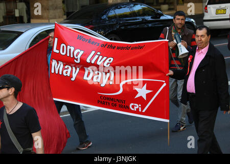 Sydney, Australia. 7th May, 2017. The annual May Day March started at Hyde Park North from 12pm with speeches. Protesters then marched down to Prince Alfred Park for food, live music and entertainment. This year the theme for May Day was fighting inequality, with a focus on workers' rights. Credit: Credit: Richard Milnes/Alamy Live News Stock Photo