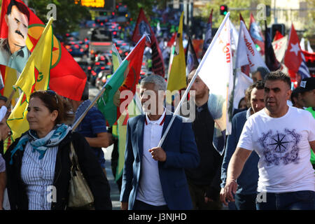 Sydney, Australia. 7th May, 2017. The annual May Day March started at Hyde Park North from 12pm with speeches. Protesters then marched down to Prince Alfred Park for food, live music and entertainment. This year the theme for May Day was fighting inequality, with a focus on workers' rights. Credit: Credit: Richard Milnes/Alamy Live News Stock Photo