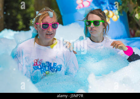 Weymouth, Dorset, UK. 7th May, 2017. Weldmar's Bubble Rush takes place at Weymouth to raise funds for the charity with about 2000 people expected to take part, running through bubbles of different colours.  Credit: Carolyn Jenkins/Alamy Live News Stock Photo